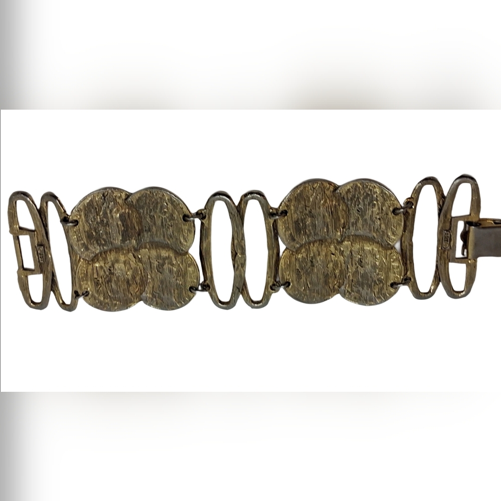 Vintage ART Signed Coin Medallion Bracelet Gold Tone Etruscan Revival - Picture 8 of 11